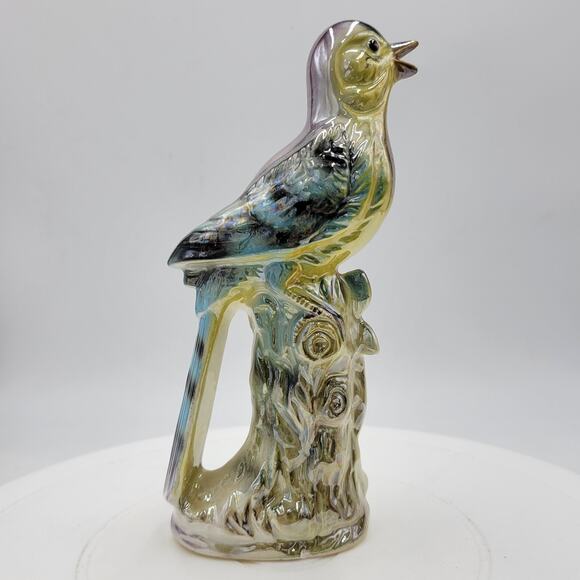 Vintage Iridescent Blue Bird 7" Glazed Ceramic Figurine Sculpture Mid Century - Picture 1 of 8